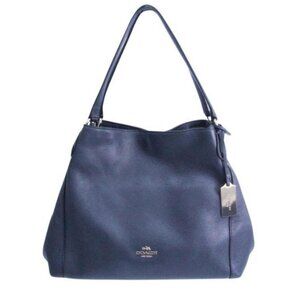 Coach Navy Blue Shoulder Bag Edie Pebble Leather Gold Hardware Hangtag